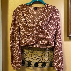 SHEIN all over print cropped bishop sleeves with shirring